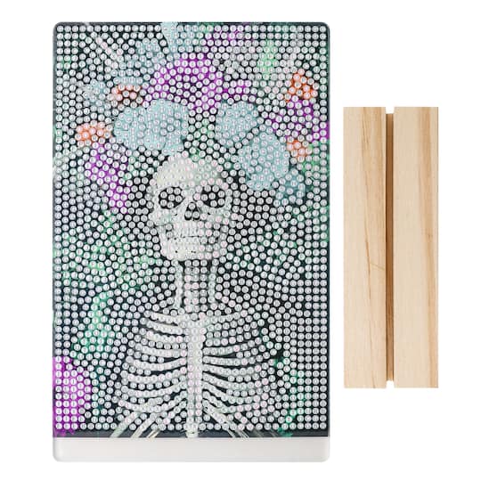 4" x 6" Floral Skeleton Acrylic Surface Diamond Art Kit with Wood Stand by Make Market®